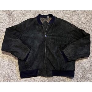 Roundtree & Yorke Jacket Black Suede Leather L Full Zip Lined Bomber